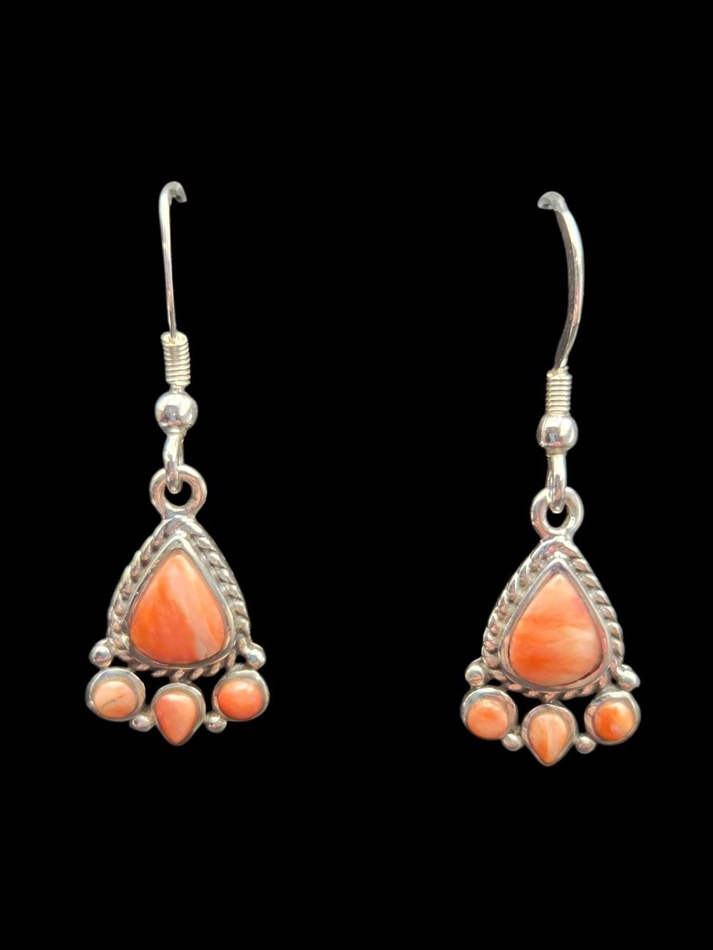 Sterling Silver Orange Coral Teardrop Dangle Earrings